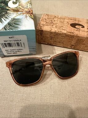 Costa May Shiny Coral Crystal/Shell Gray Sunglasses